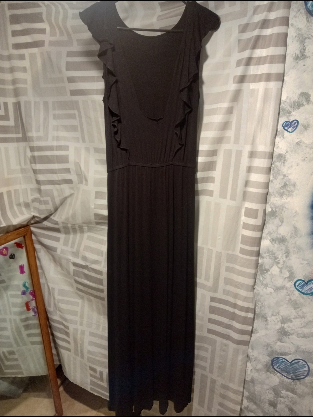 Black Ruffle-Trim Maxi Dress